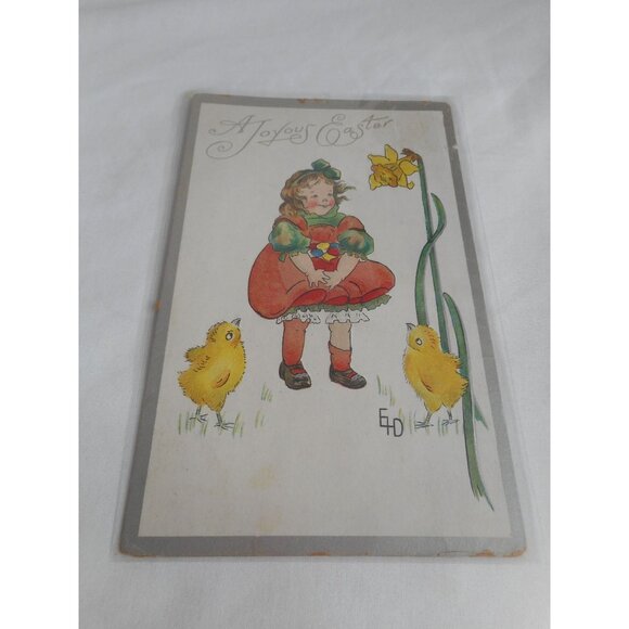 Vintage Easter Postcard unposted written on Daffodil Child peep - Picture 1 of 2